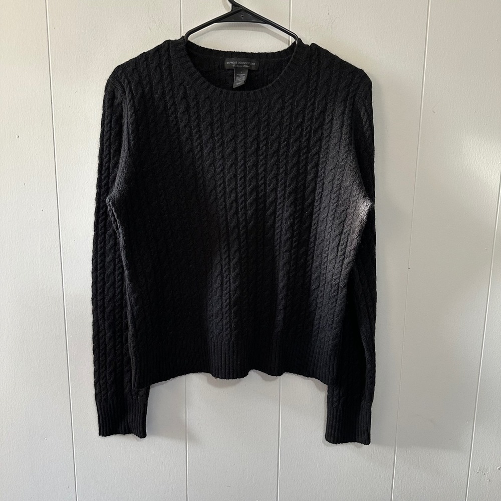 Express Design Studio Black Cashmere Blend‎ Cable Knit Sweater Womens Large